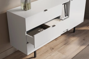 Skandica Myway Moderne Kommode mit Schubladen / Minimalistische Kommode auf Metallbeinen / 160 Cm / Weiß