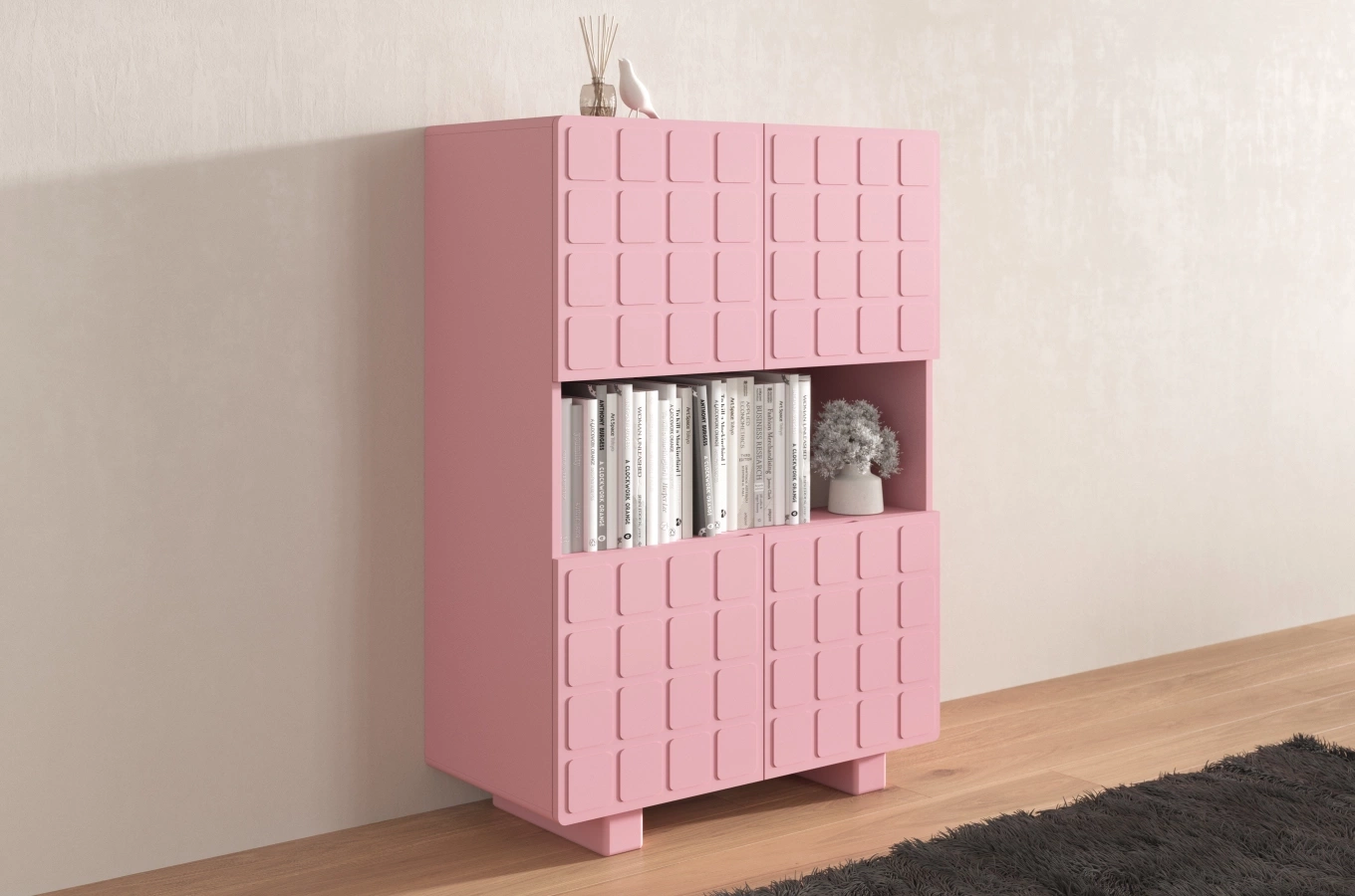 Skandica Cubo High Kommode 3D mit dekoriert Front / 4 Türen / 85 x 120 Cm / Puderrosa