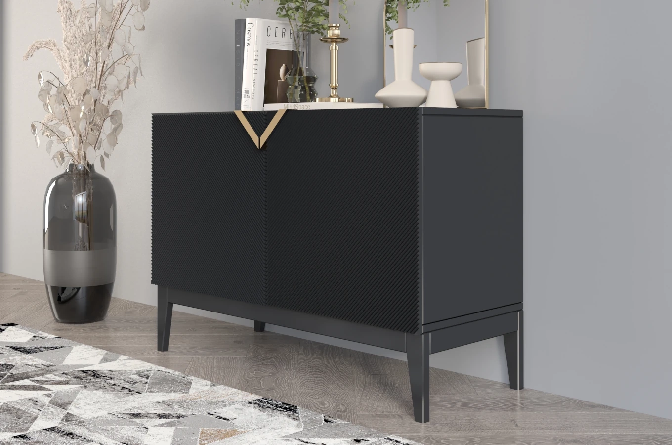 Holzkommode Visby Demi Long 2D / 100,5 Cm / Schwarz