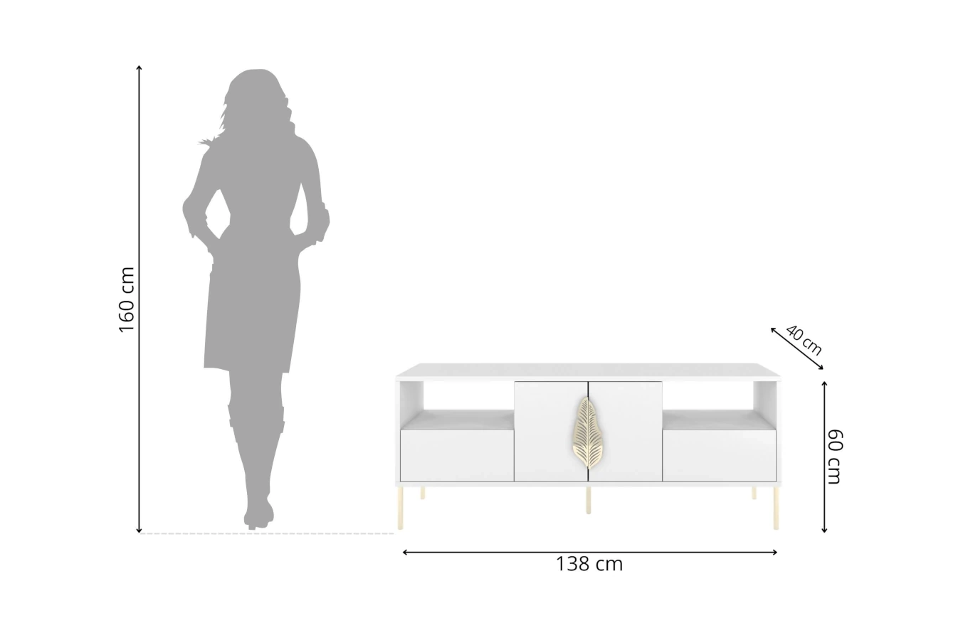 Skandica Merlin Tv-Schrank Mit Goldenen Details / 138 Cm / Weiß