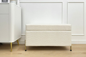 Dancan Borgo Polsterbank Mit Stauraum / Sitztruhe Mit Goldenen Beinen / Fussbank / 80 Cm / Boucle-Stoff creme