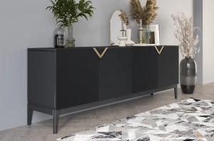 Holzkommode Visby Demi Long / 201,5 Cm / Schwarz