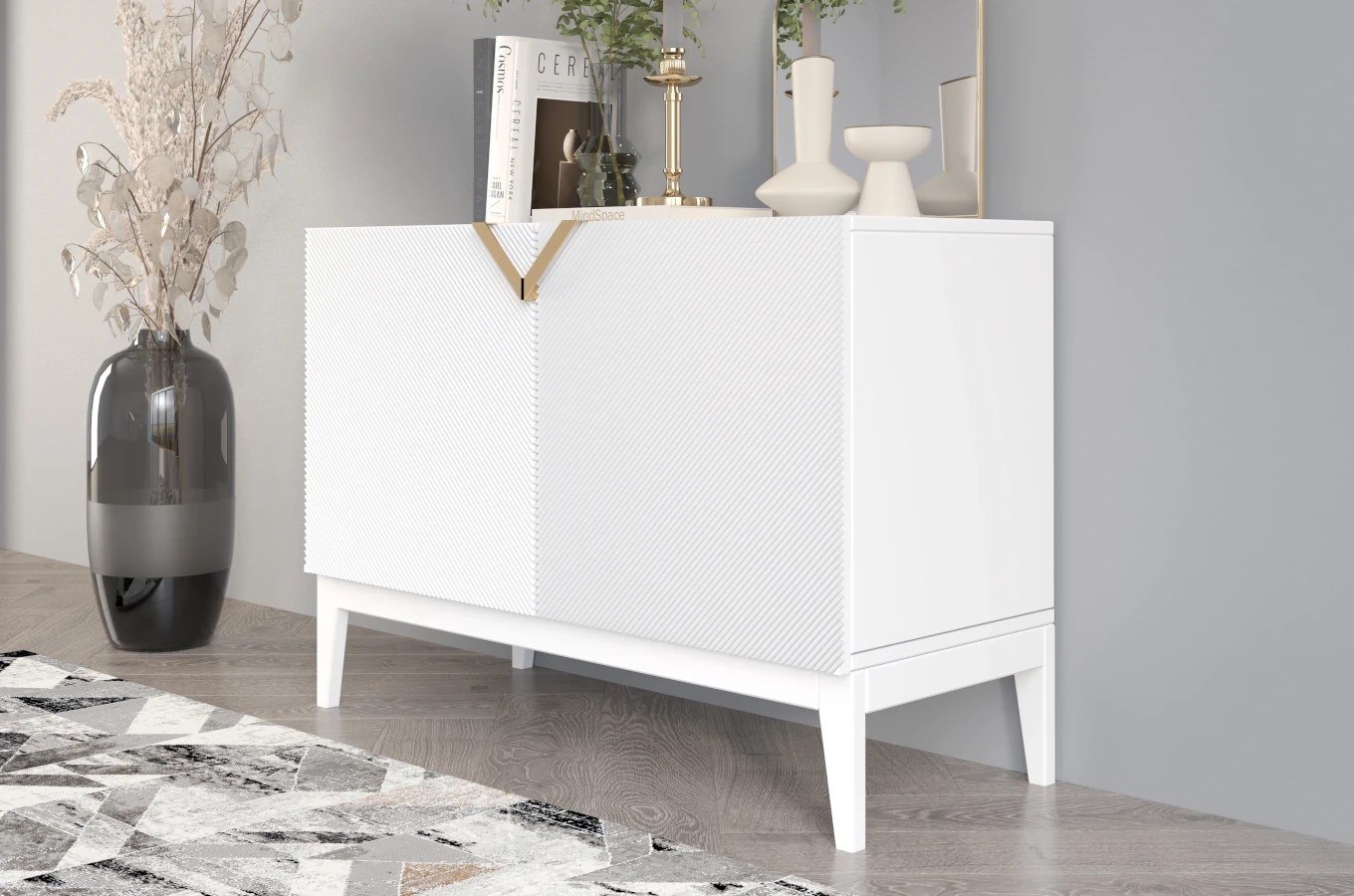 Holzkommode Visby Demi Long 2D / 100,5 Cm / Weiß + weiße Beine