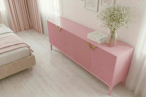Holzkommode Visby Demi Long / 201,5 Cm / Puderrosa
