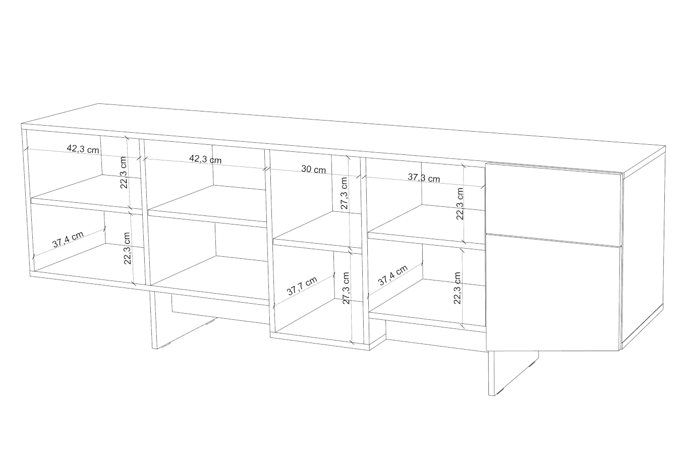 Skandica Wing Moderne Kommode mit Schubladen / Asymmetrische Fronten / 200 Cm / Schwarz-Grau