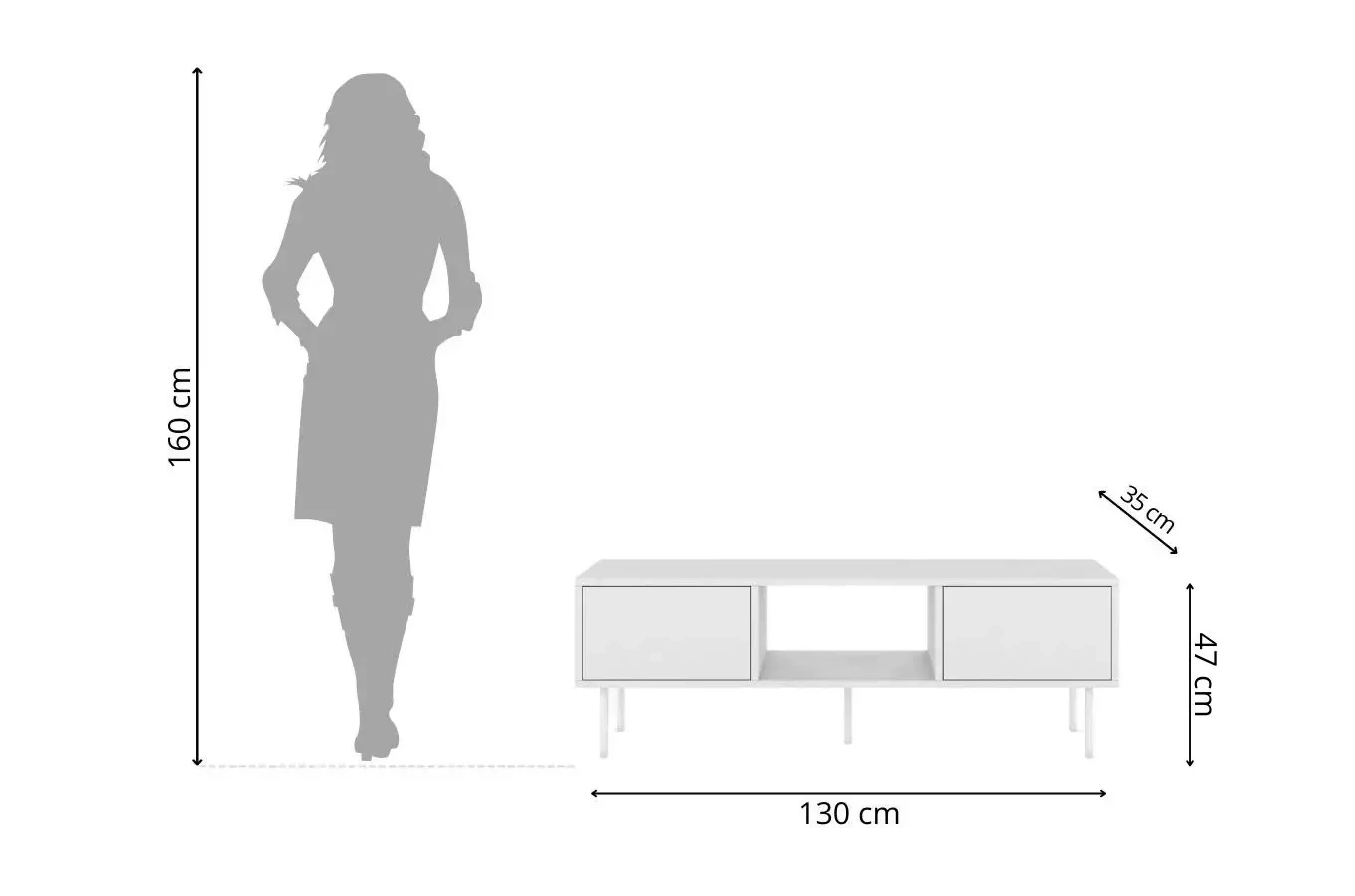 Dancan Mirka Minimalistische Tv-Schrank Auf Metallbeinen / 130 Cm / Weiß
