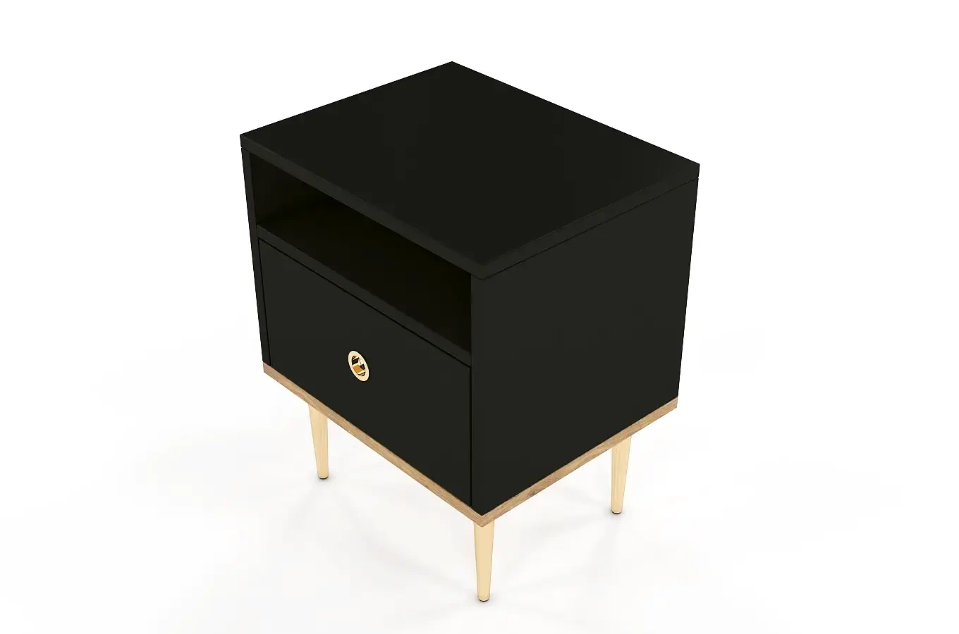 Skandica Harmoni Nachttisch Mit Goldenen Details / 1 Schublade / 1 Offenes Fach / 44 Cm / Eiche / Schwarz