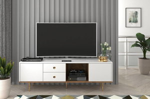 Skandica Harmoni TV-SCHRANK / Kommode Mit Goldenen Details / 2 Türen / 2 Schubladen / 1 Offenes Fach / 160 Cm / Eiche / Weiß