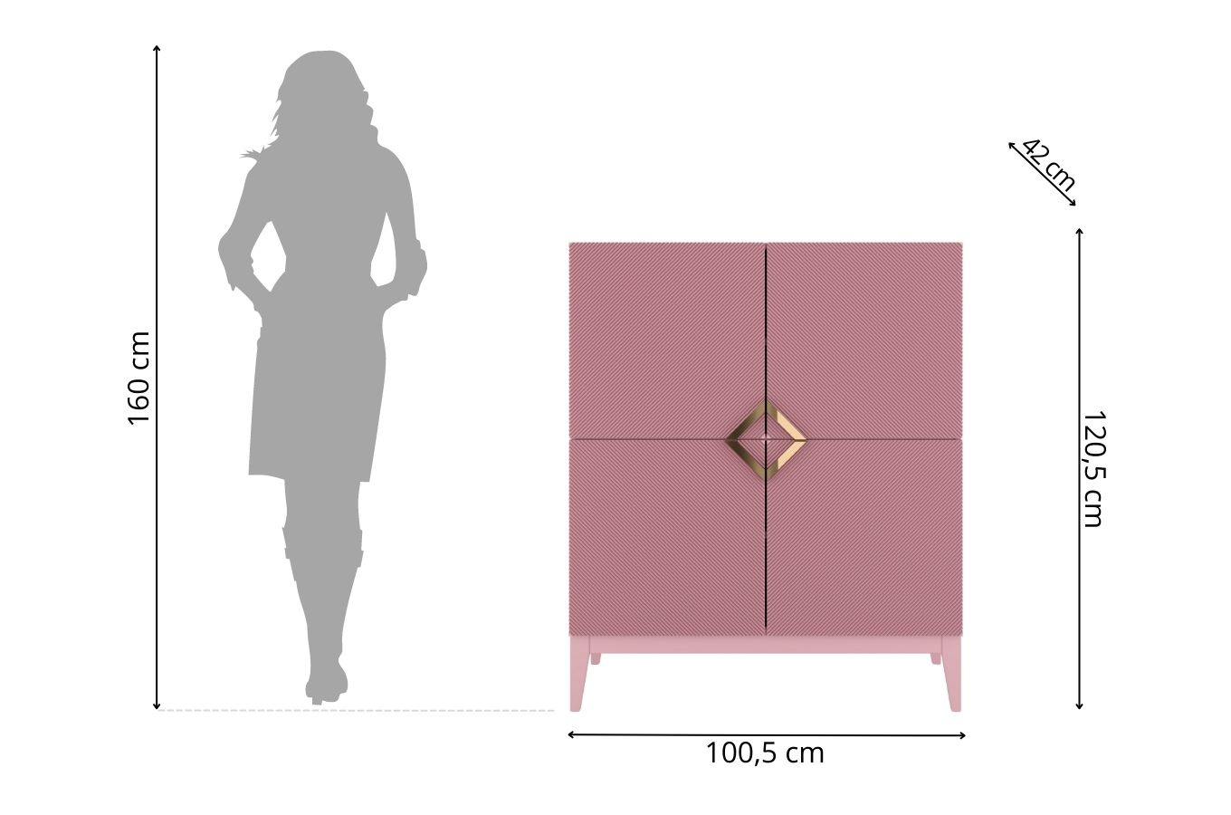 Holzkommode Visby Demi High / 100 Cm / Puderrosa