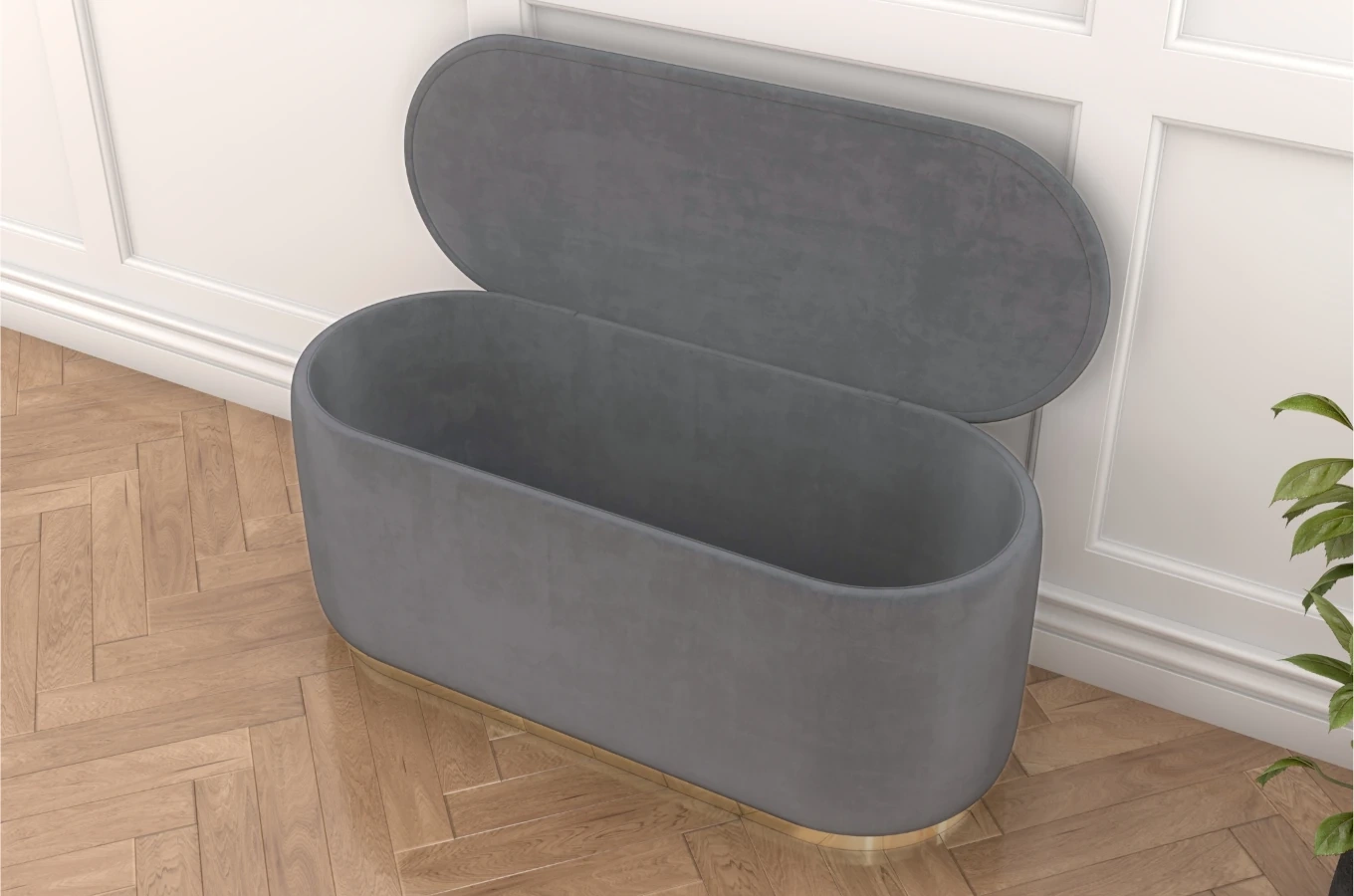 Dancan Scarlett ovaler pouf mit Stauraum / Sitzpuff mit Samtstoff bezogen / 110 Cm / Hellgrau