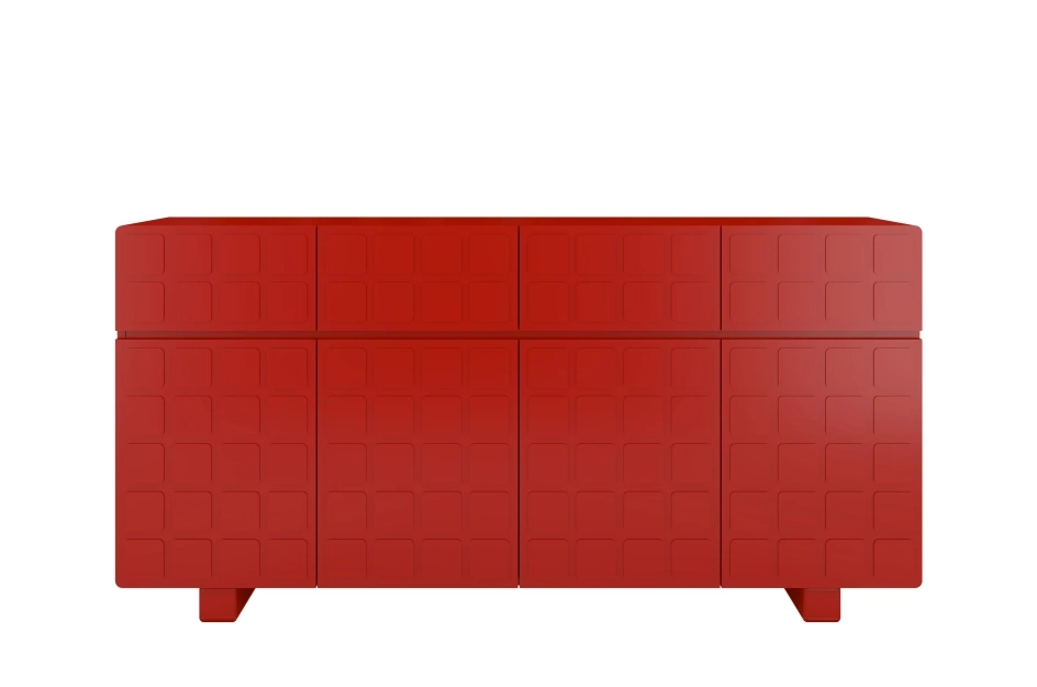 Skandica Cubo Long Kommode 3D mit dekorierter Front / 4 Schubladen / 4 Türen / 169 Cm / Rot