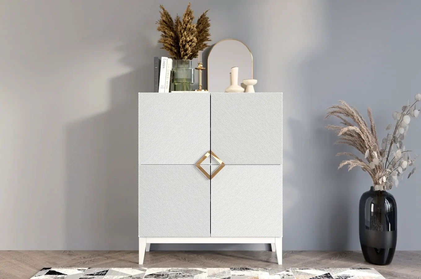Holzkommode Visby Demi High / 100 Cm / Weiß + weiße Beine