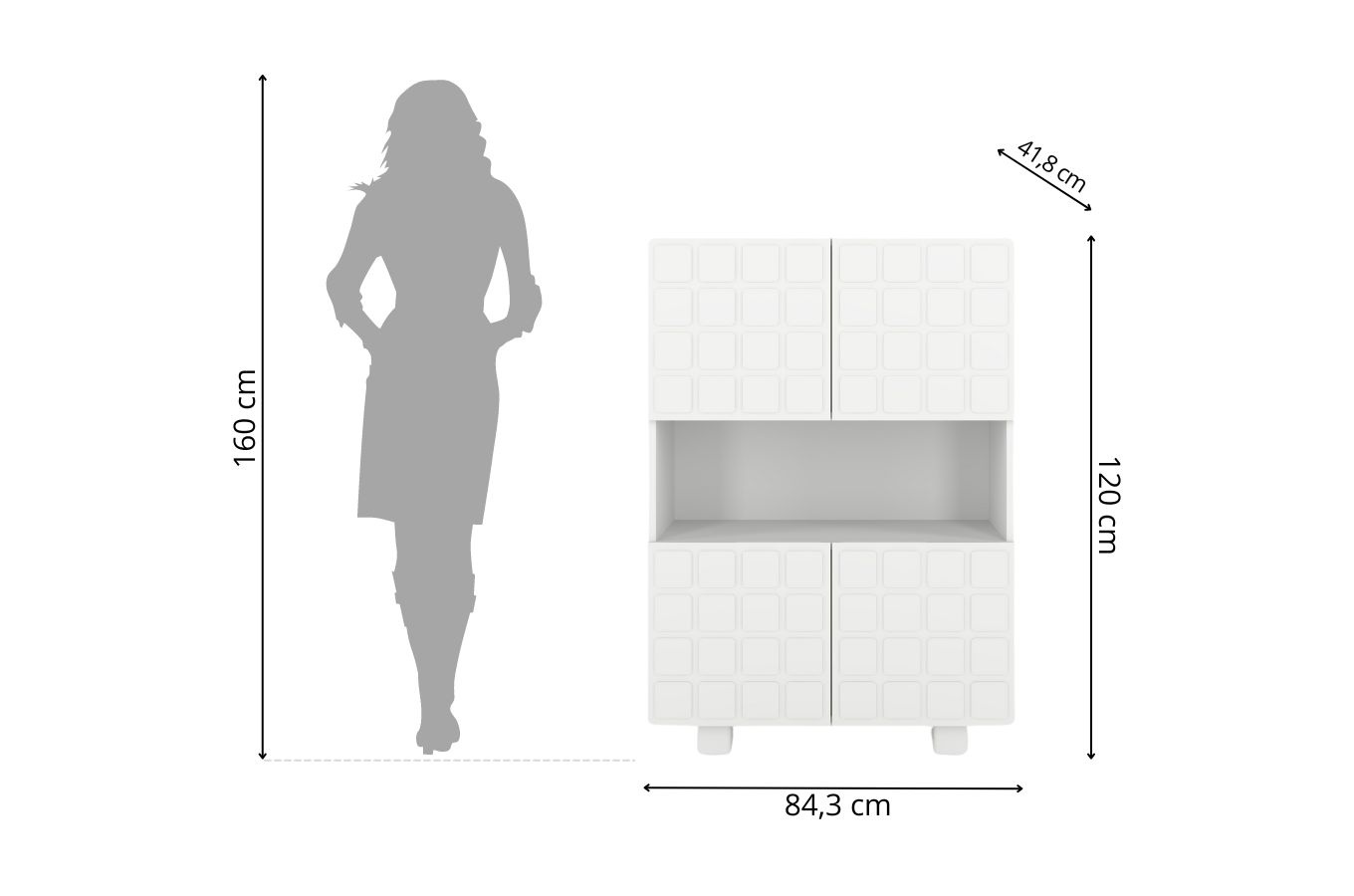 Skandica Cubo High Kommode 3D mit dekoriert Front / 4 Türen / 85 x 120 Cm / Weiß