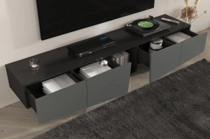 Skandica Wing Moderne TV-Schrank mit Schubladen / Asymmetrische Fronten / 200 Cm / Schwarz-Grau