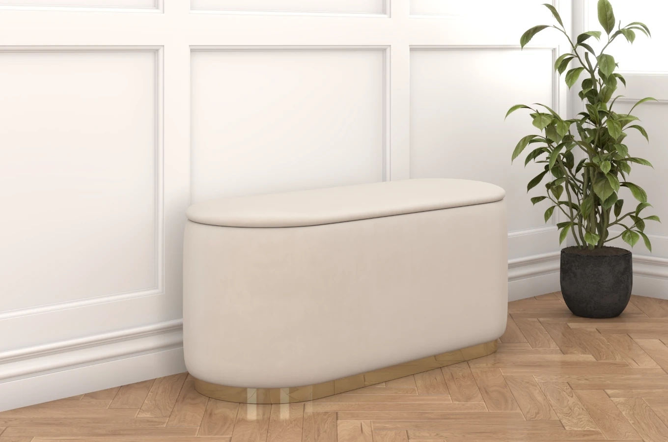 Dancan Scarlett ovaler pouf mit Stauraum / Sitzpuff mit Samtstoff bezogen / 110 Cm / Beige