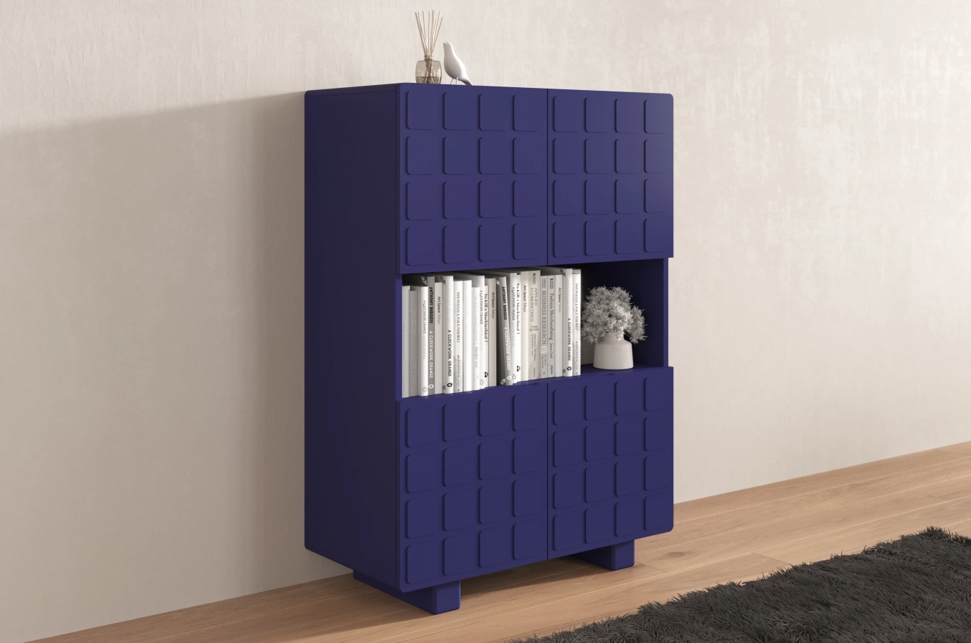 Skandica Cubo High Kommode 3D mit dekoriert Front / 4 Türen / 85 x 120 Cm / Marineblau