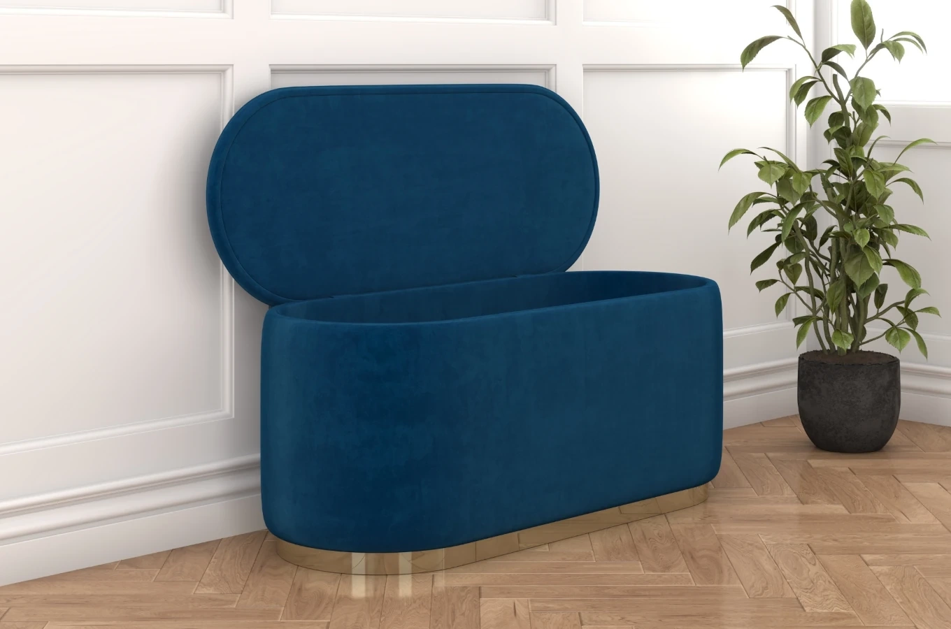Dancan Scarlett ovaler pouf mit Stauraum / Sitzpuff mit Samtstoff bezogen / 110 Cm / Marineblau