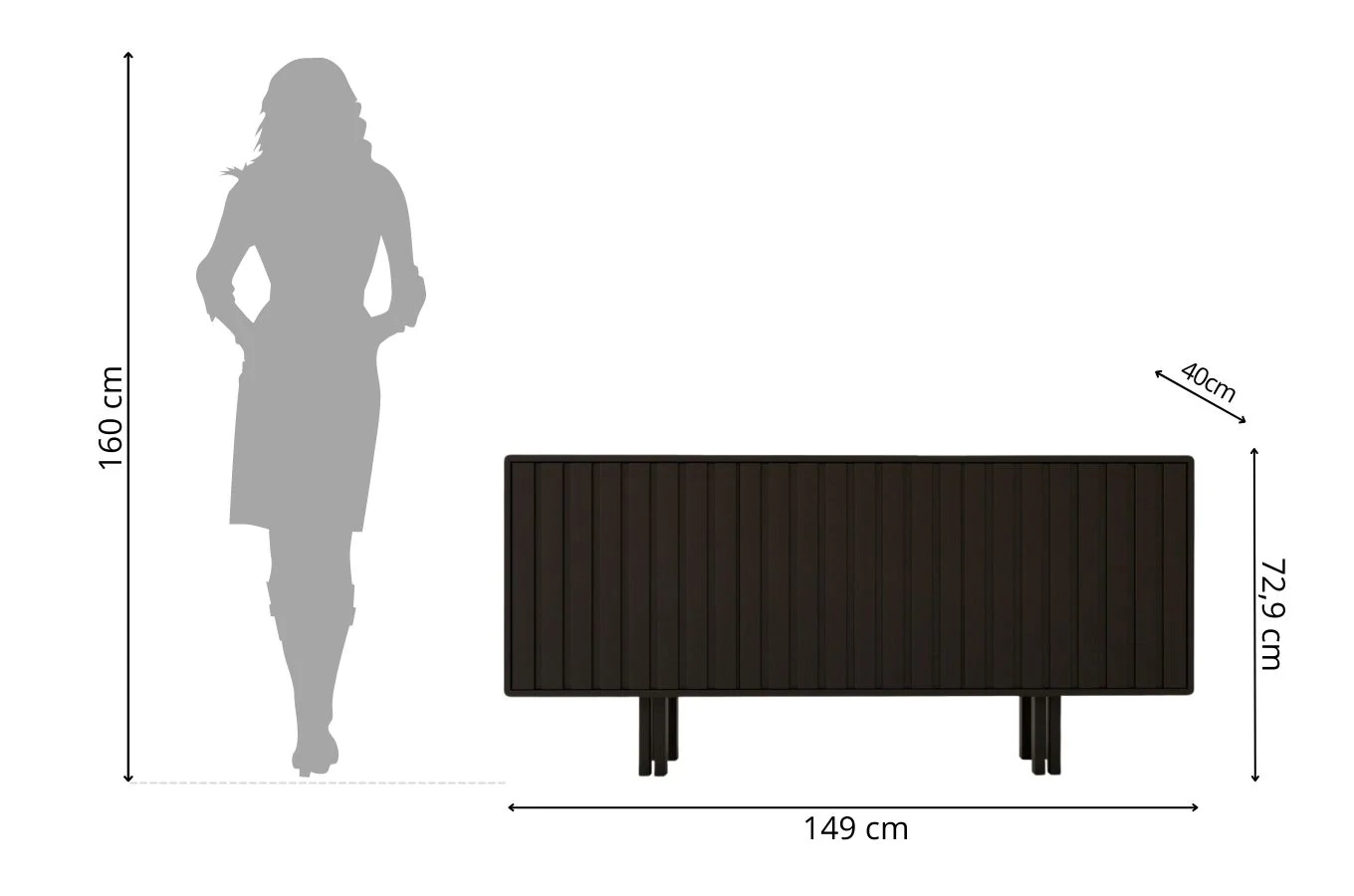 Skandica Vigge Grifflose Kommode Mit Push-To-Open System / Lamellen Effekt / 149 Cm / Schwarz