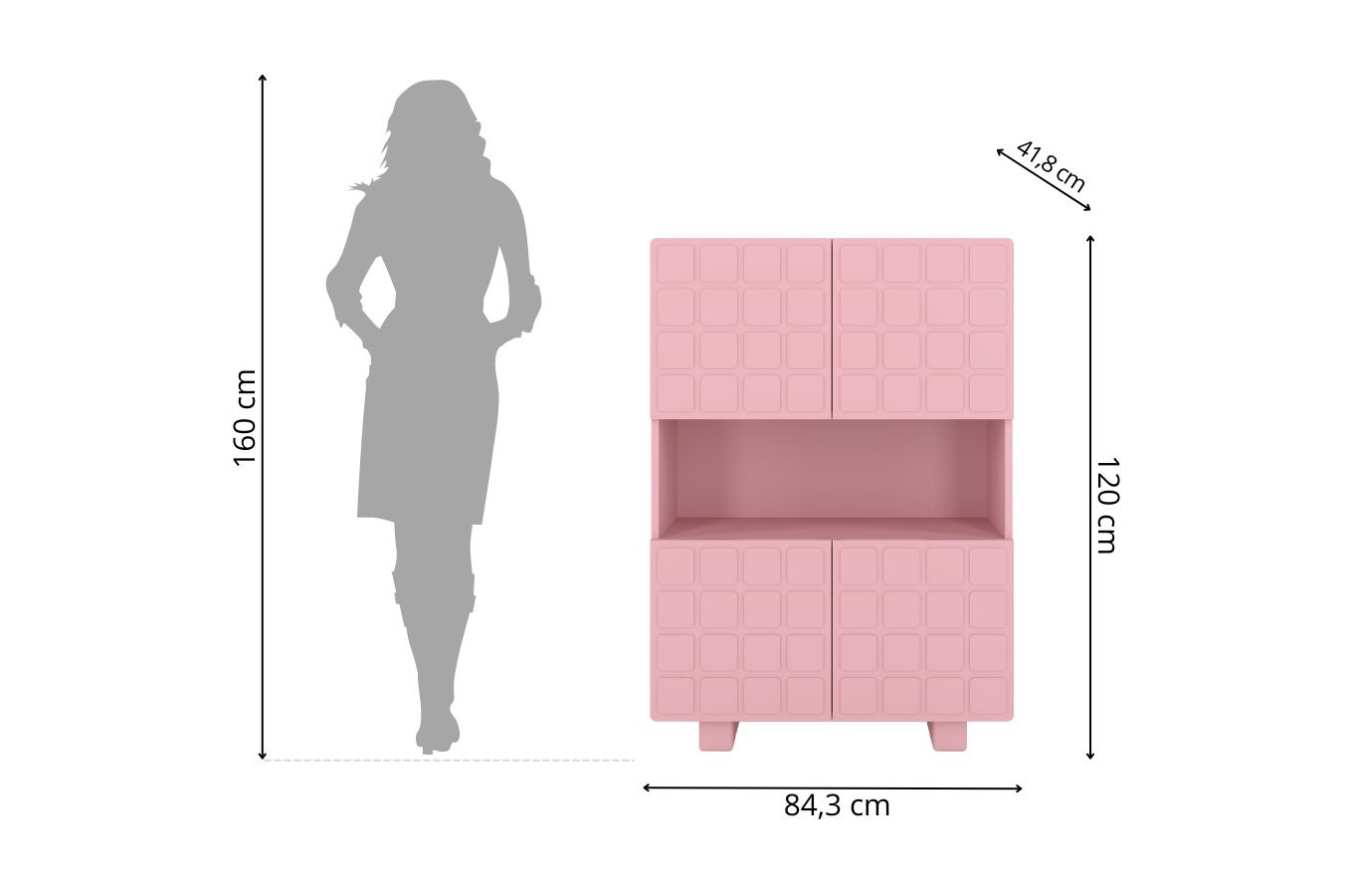 Skandica Cubo High Kommode 3D mit dekoriert Front / 4 Türen / 85 x 120 Cm / Puderrosa
