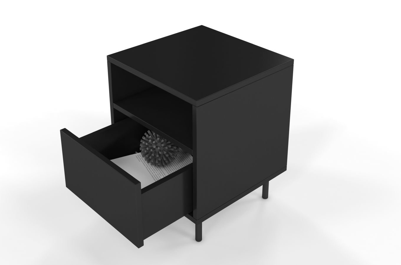 Dancan Mirka Minimalistische Nachttisch Mit Schublade Auf Metallbeinen / 40 Cm / Schwarz