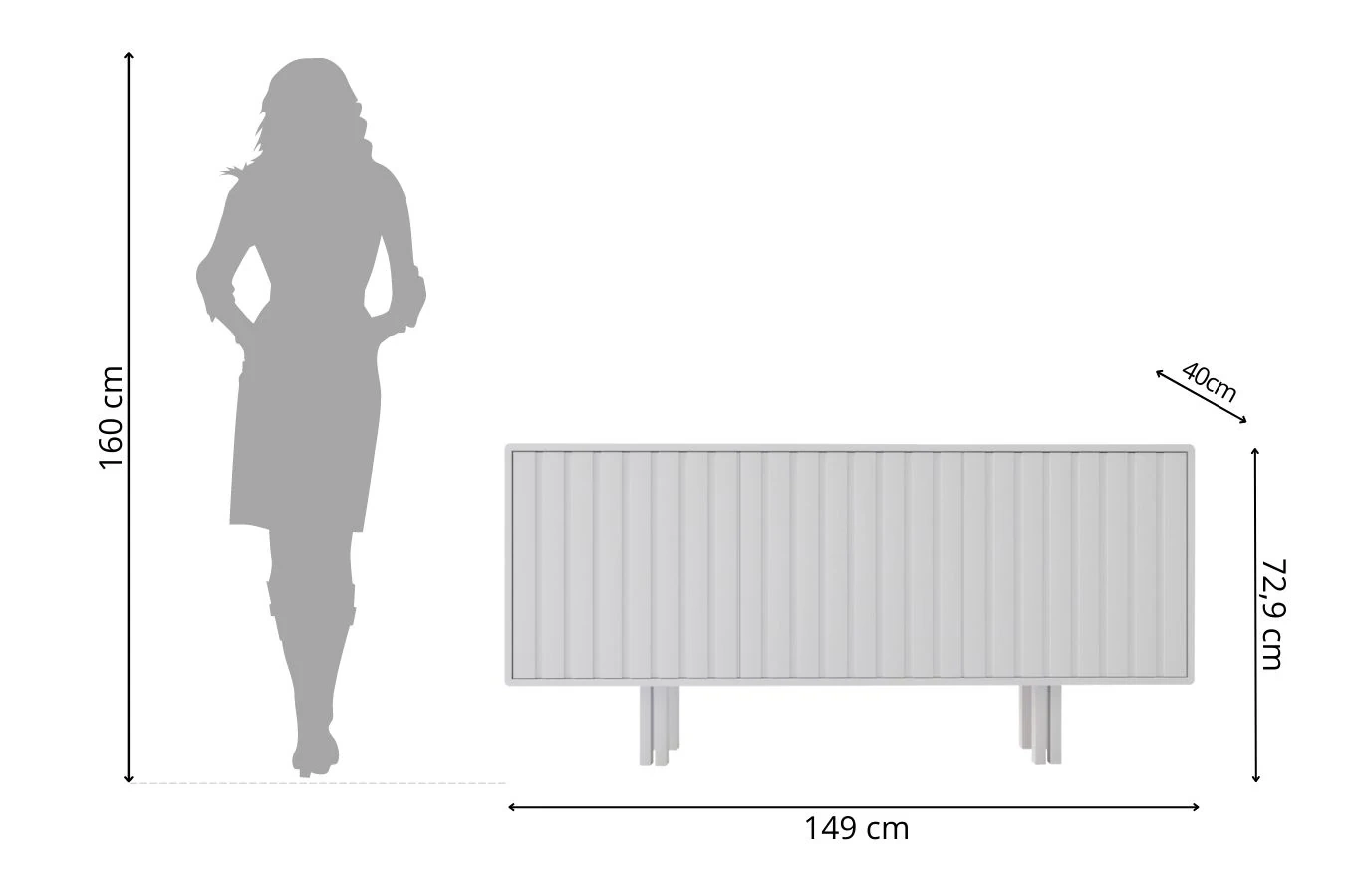 Skandica Vigge Grifflose Kommode Mit Push-To-Open System / Lamellen Effekt / 149 Cm / Weiß