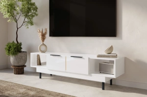 Dancan Artemisa Tv-Kommode Mit Goldenem Akzent / Hochglanz / 2 Schubladen / 2 Offenen Fächern / 163 Cm / Weiß