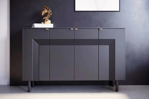 Dancan Yoko Kommode / Tv Schrank / Mit Dekorativen Fronten Und Goldgriffen / 4 Türen / 156 Cm / Schwarz