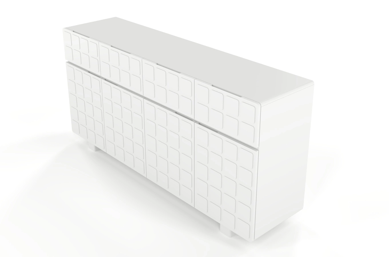 Skandica Cubo Long Kommode 3D mit dekorierter Front / 4 Schubladen / 4 Türen / 169 Cm / Weiß