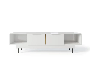 Dancan Artemisa Tv-Kommode Mit Goldenem Akzent / Hochglanz / 2 Schubladen / 2 Offenen Fächern / 163 Cm / Weiß