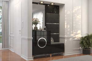 Schwarz-silberne Dancan EVELINE Kommode, Hochglanz / Breite 70 cm
