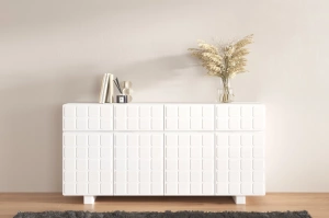 Skandica Cubo Long Kommode 3D mit dekorierter Front / 4 Schubladen / 4 Türen / 169 Cm / Weiß