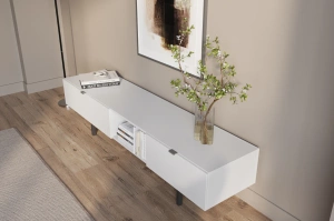 Skandica Myway Moderne TV-Schrank mit Schublade / Minimalistische TV-Schrank auf Metallbeinen / 180 Cm / Weiß