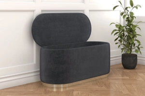 Dancan Scarlett ovaler pouf mit Stauraum / Sitzpuff mit Samtstoff bezogen / 110 Cm / Grau