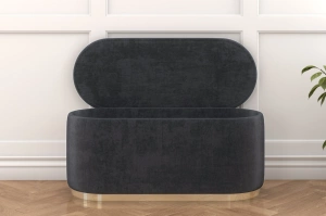 Dancan Scarlett ovaler pouf mit Stauraum / Sitzpuff mit Samtstoff bezogen / 110 Cm / Grau