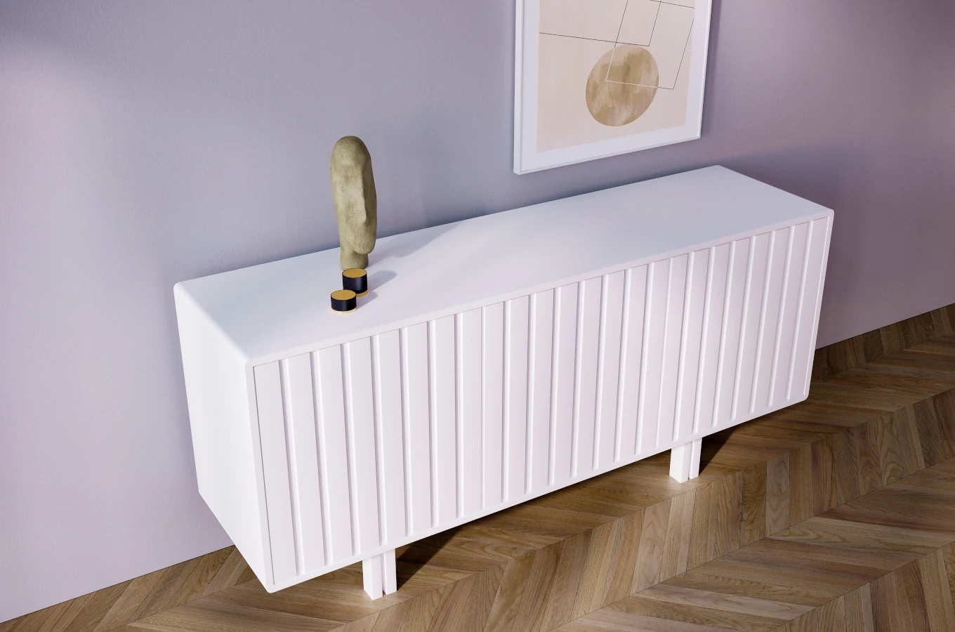 Skandica Vigge Grifflose Kommode Mit Push-To-Open System / Lamellen Effekt / 149 Cm / Weiß