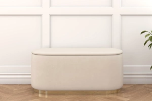 Dancan Scarlett ovaler pouf mit Stauraum / Sitzpuff mit Samtstoff bezogen / 110 Cm / Beige