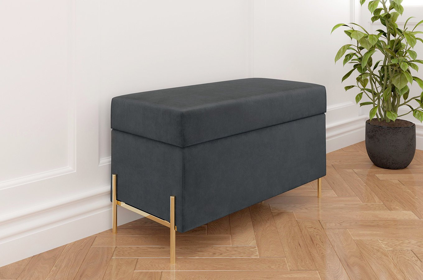 Dancan Borgo Polsterbank Mit Stauraum / Sitztruhe Mit Goldenen Beinen / Fussbank / 80 Cm / Grau