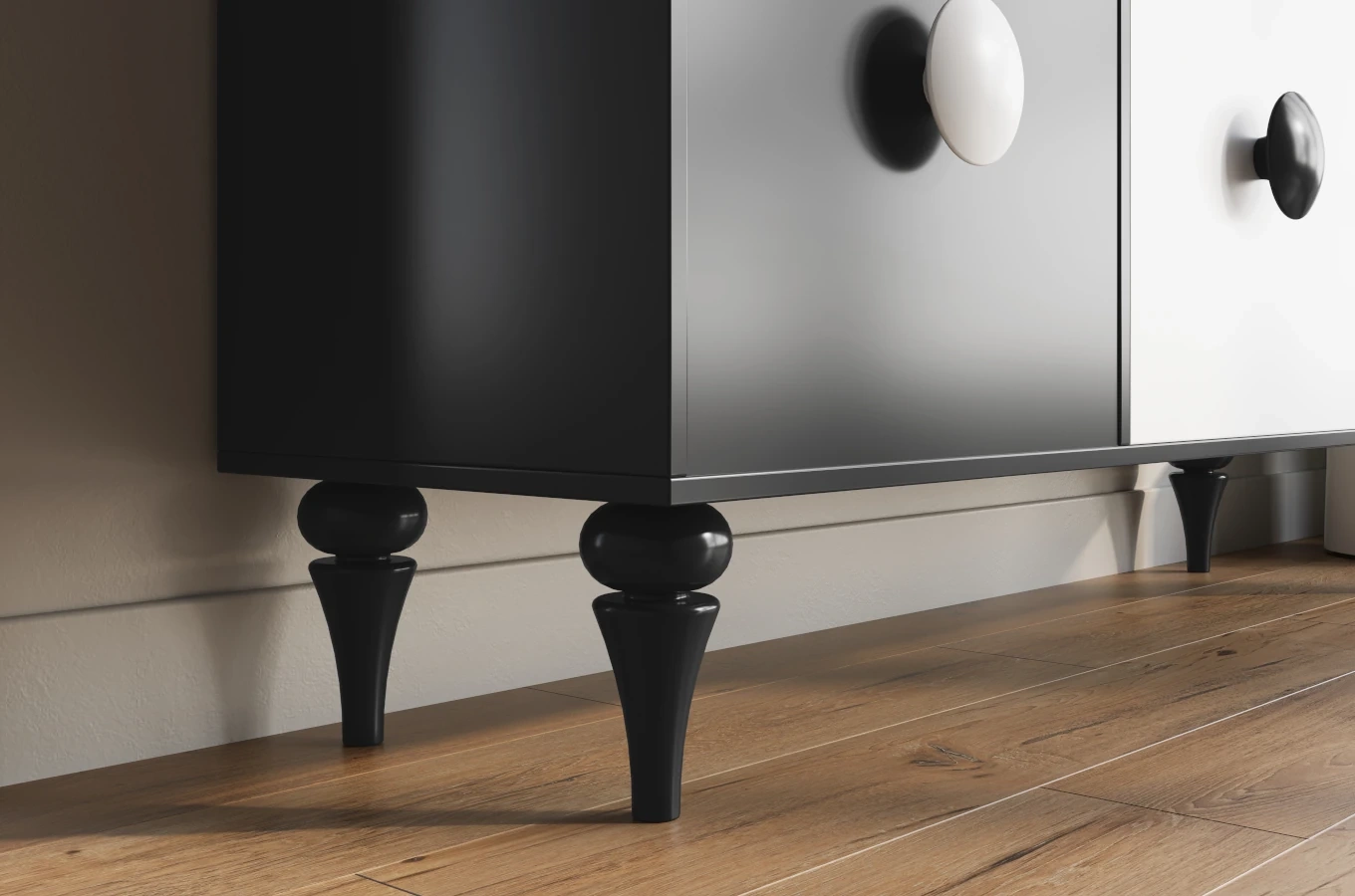 Moderne Kommode Dancan Paradis / 3 Fächer / 158 cm / Schwarz-Weiß