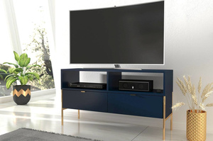 Skandica Polka Elegante Tv-Kommode Auf Goldenen Beinen / 2 Schubladen / 120 Cm / Marineblau