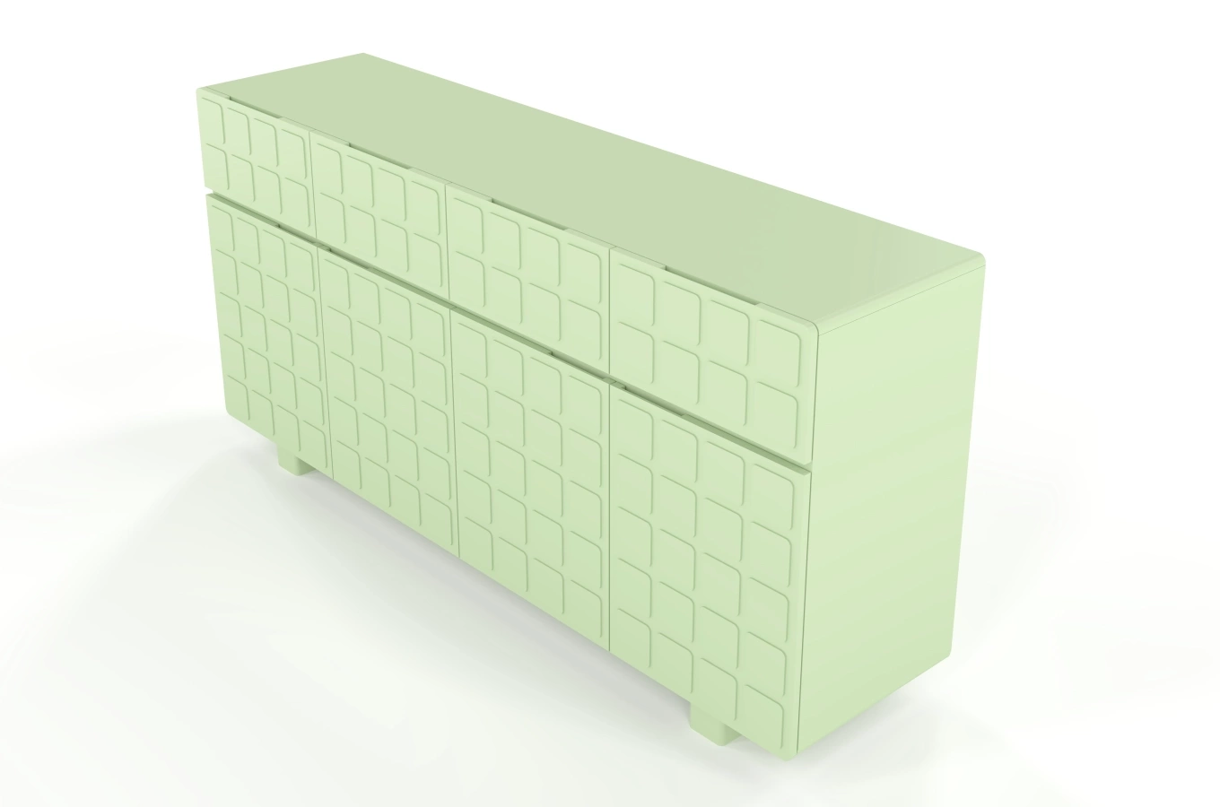 Skandica Cubo Long Kommode 3D mit dekorierter Front / 4 Schubladen / 4 Türen / 169 Cm / Pastellgrün