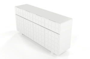 Skandica Cubo Long Kommode 3D mit dekorierter Front / 4 Schubladen / 4 Türen / 169 Cm / Weiß