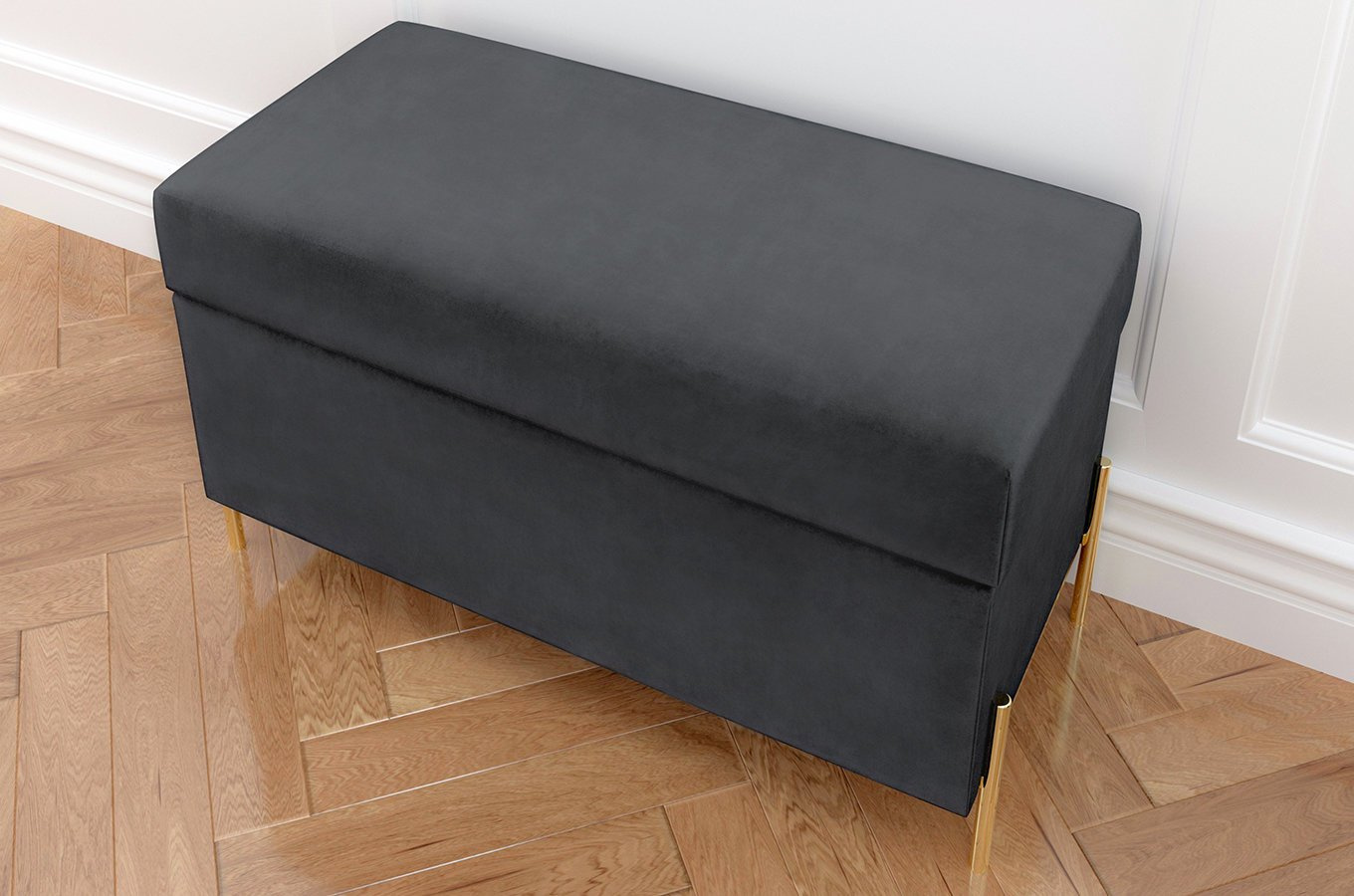 Dancan Borgo Polsterbank Mit Stauraum / Sitztruhe Mit Goldenen Beinen / Fussbank / 80 Cm / Grau