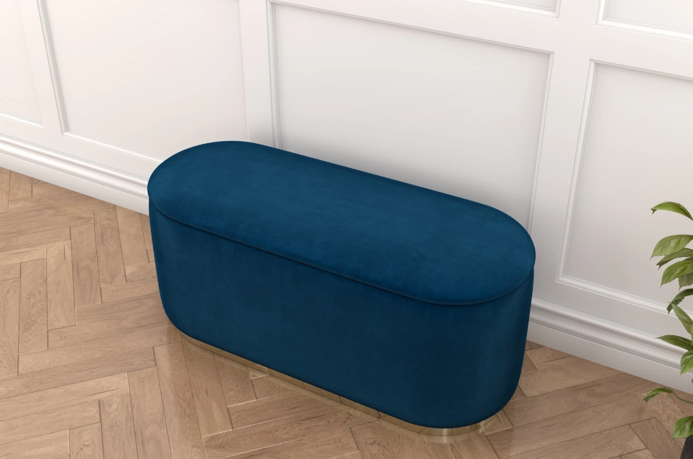 Dancan Scarlett ovaler pouf mit Stauraum / Sitzpuff mit Samtstoff bezogen / 110 Cm / Marineblau