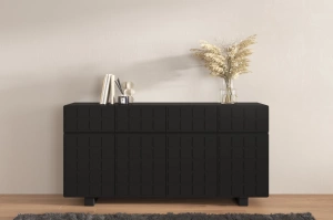 Skandica Cubo Long Kommode 3D mit dekorierter Front / 4 Schubladen / 4 Türen / 169 Cm / Schwarz