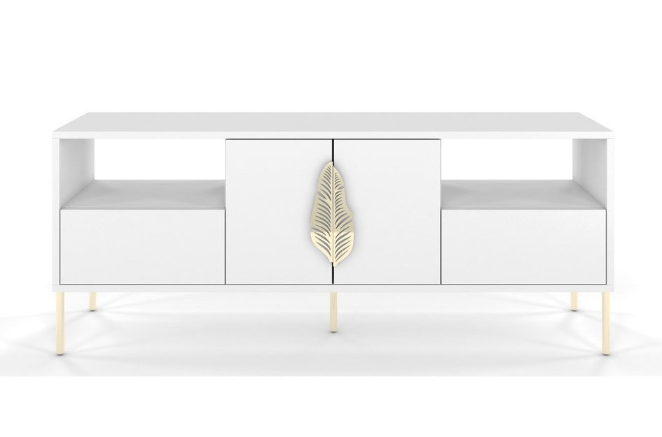 Skandica Merlin Tv-Schrank Mit Goldenen Details / 138 Cm / Weiß