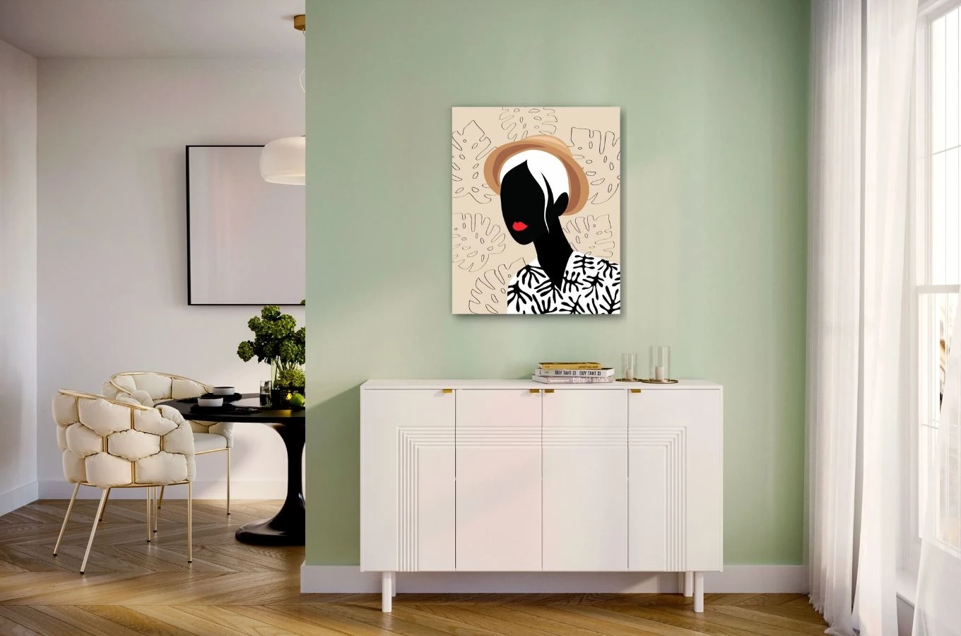Dancan Yoko Kommode / Tv Schrank / Mit Dekorativen Fronten Und Goldgriffen / 4 Türen / 156 Cm / Weiß