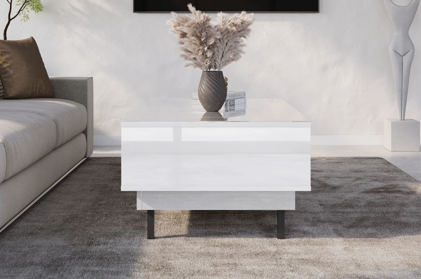 Dancan Artemisa Couchtisch Mit Goldenem Akzent / Hochglanz / 3 Fächern / 115 Cm / Weiß