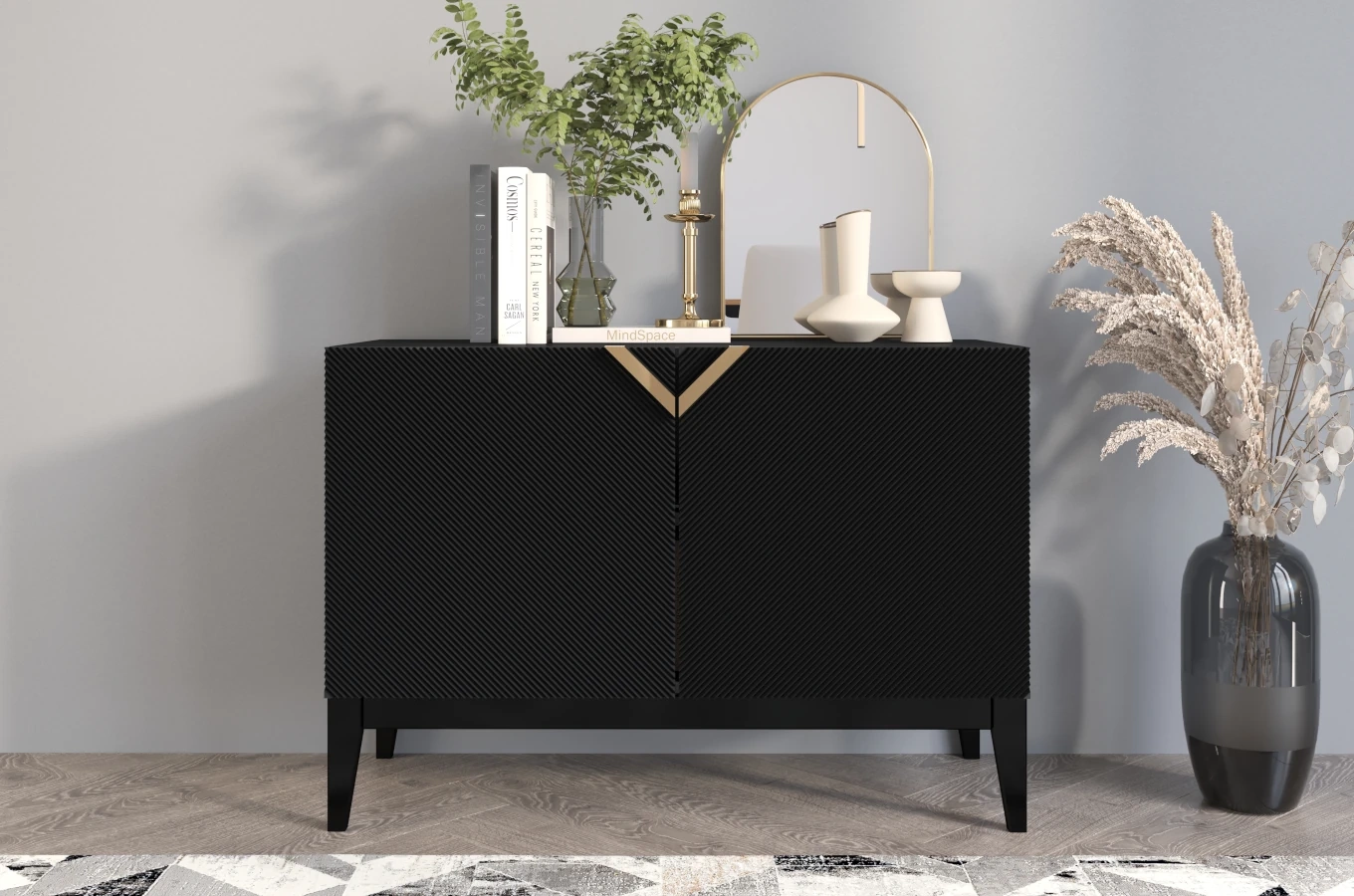 Holzkommode Visby Demi Long 2D / 100,5 Cm / Schwarz