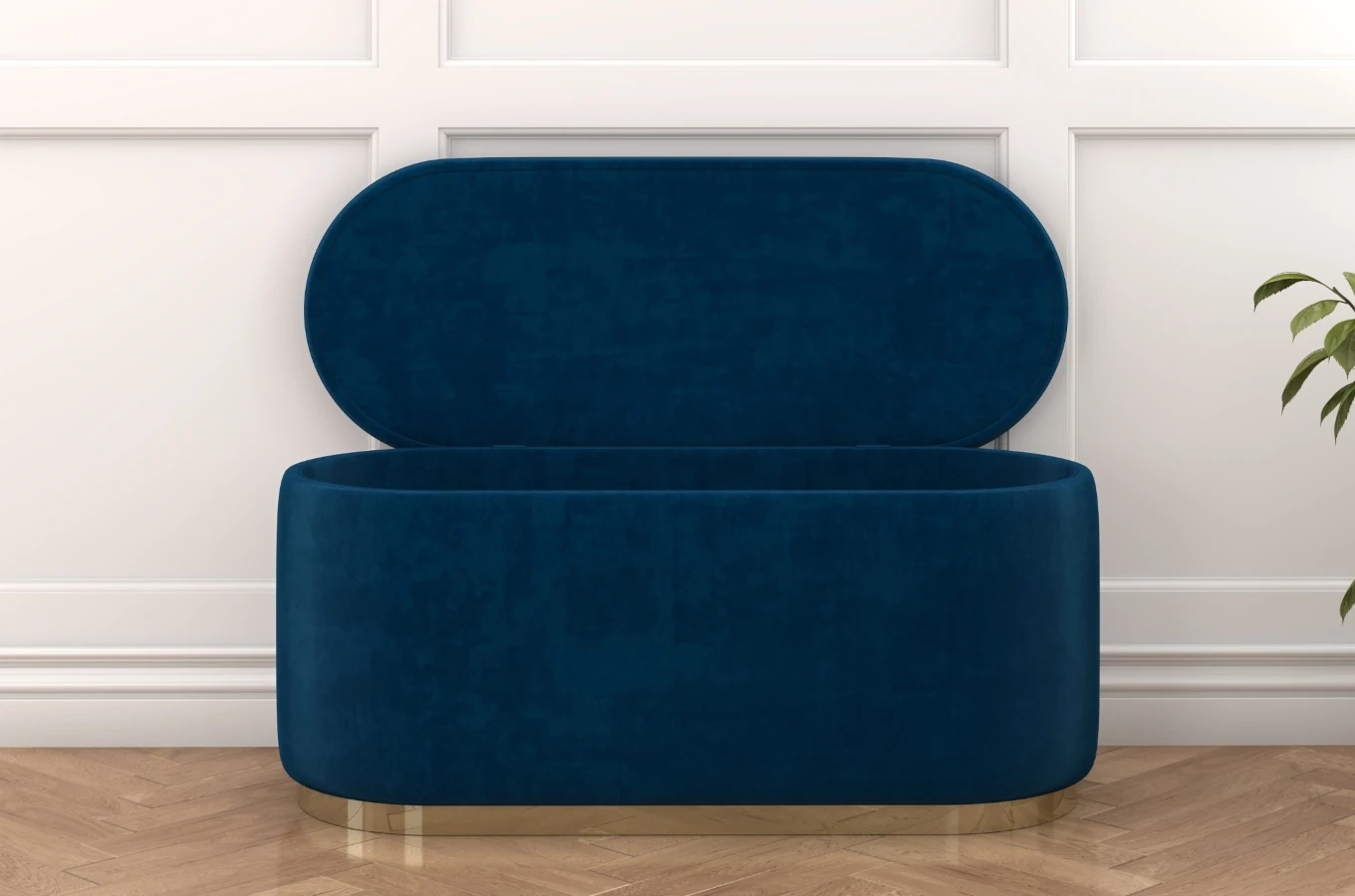 Dancan Scarlett ovaler pouf mit Stauraum / Sitzpuff mit Samtstoff bezogen / 110 Cm / Marineblau