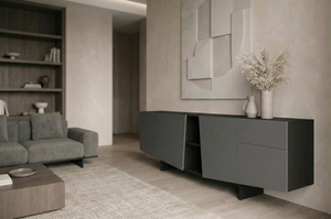 Skandica Wing Moderne Kommode mit Schubladen / Asymmetrische Fronten / 200 Cm / Schwarz-Grau 